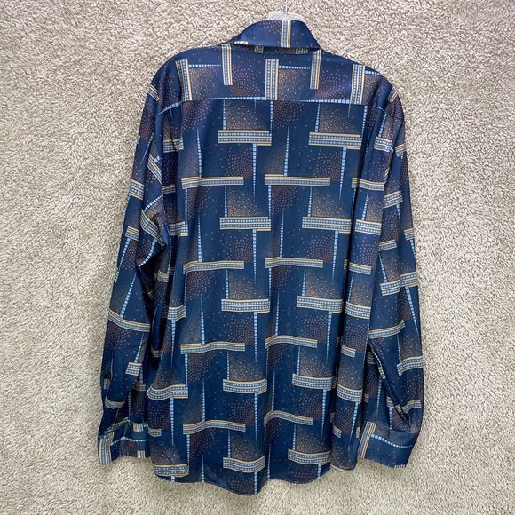 80s VTG Kingsport Colorblock Blue Long Sleeve Button-Up Shirt Mens Size XL Korea - Picture 3 of 9